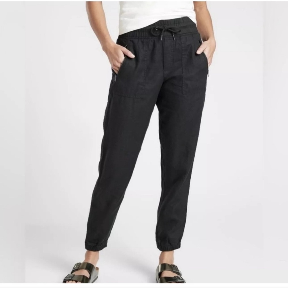 Athleta Black Linen Jogger Pants